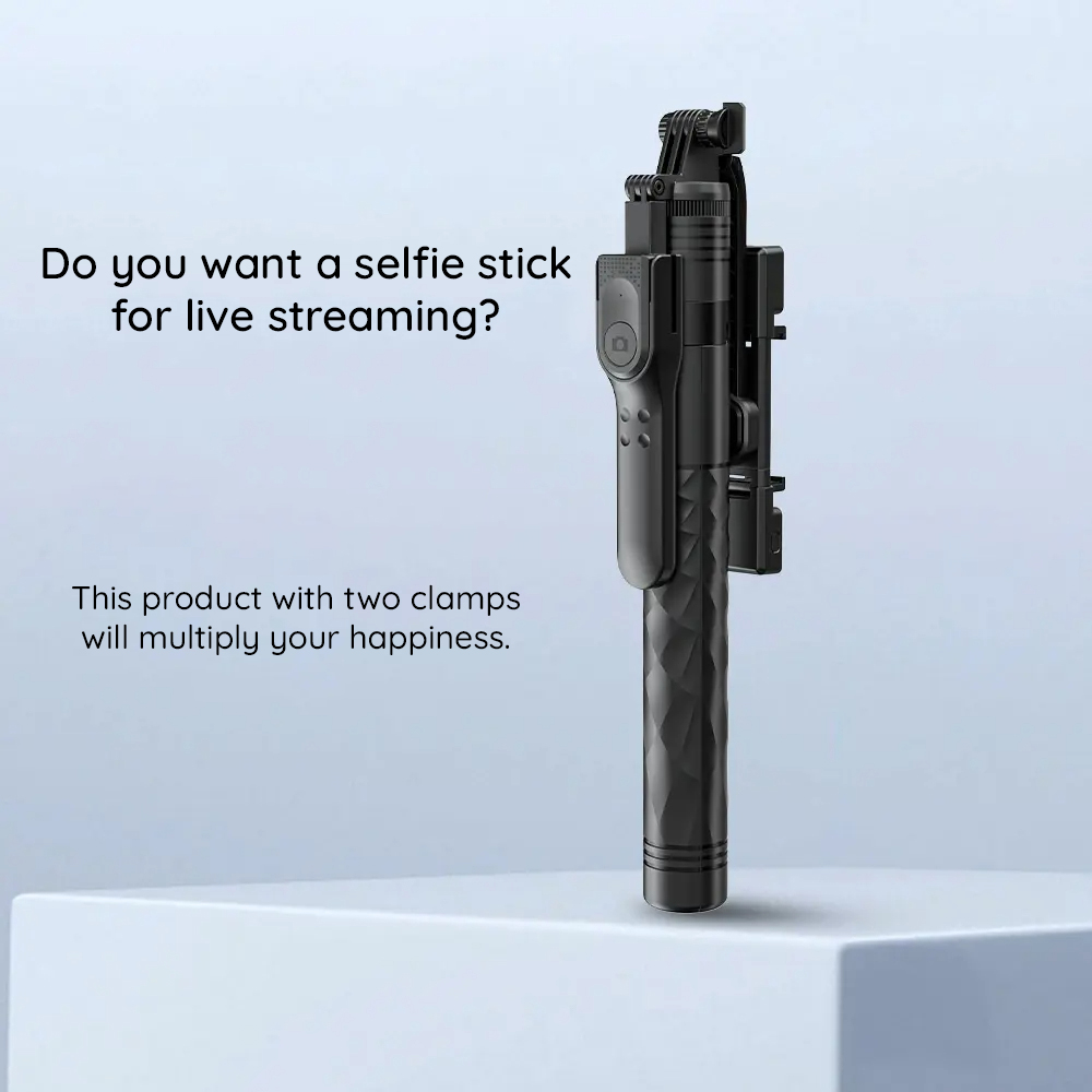 Bastão de selfie – tripé compacto com controlo Bluetooth - 175 cm - Preto