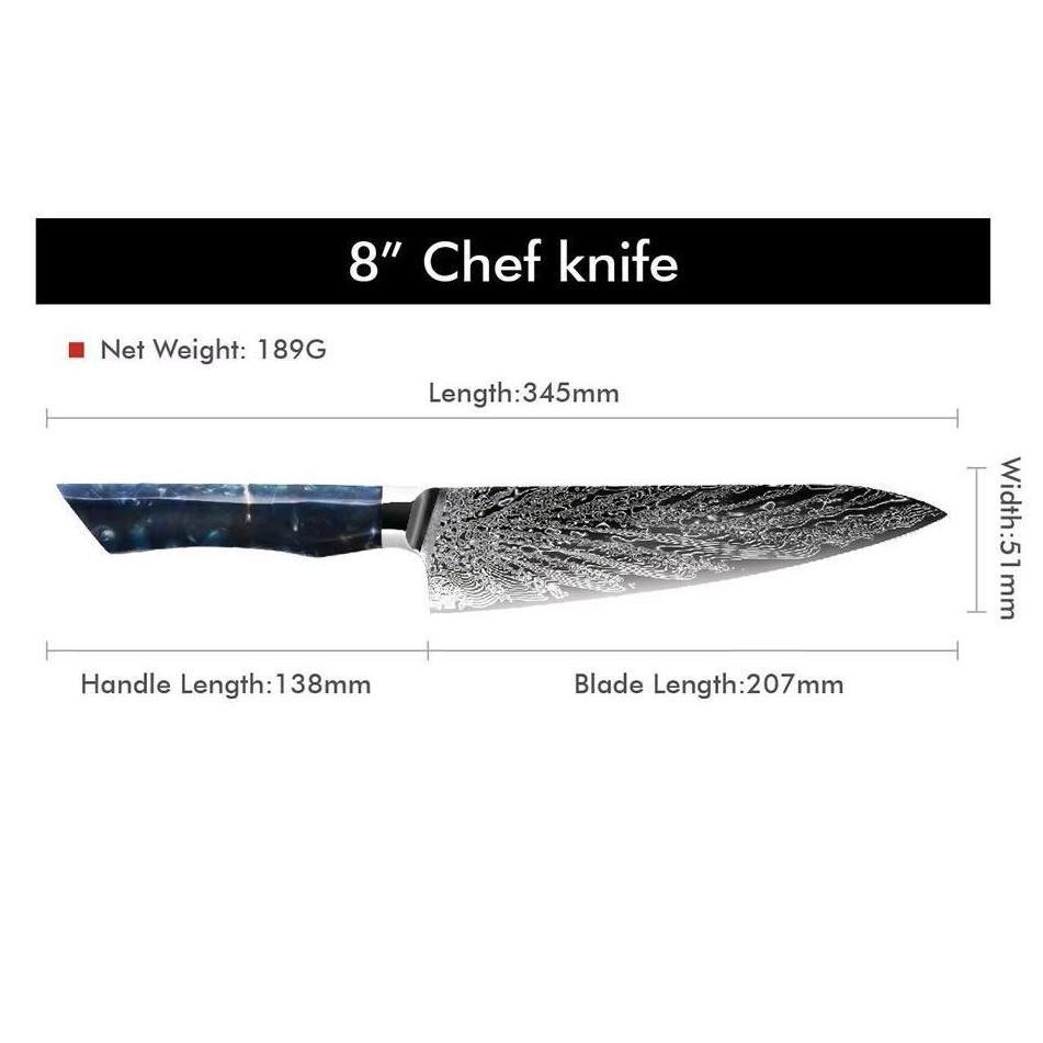 Faca de cozinha damasco SE-37602 - Santoku / Azul