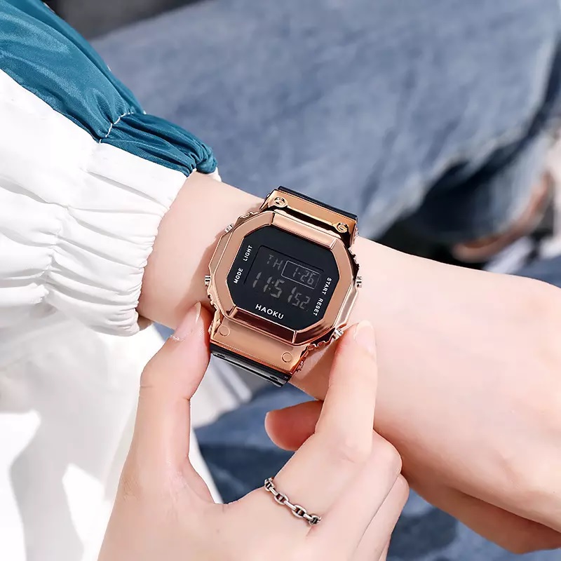 Relógio Digital SQ-21626 - Branco / Dourado