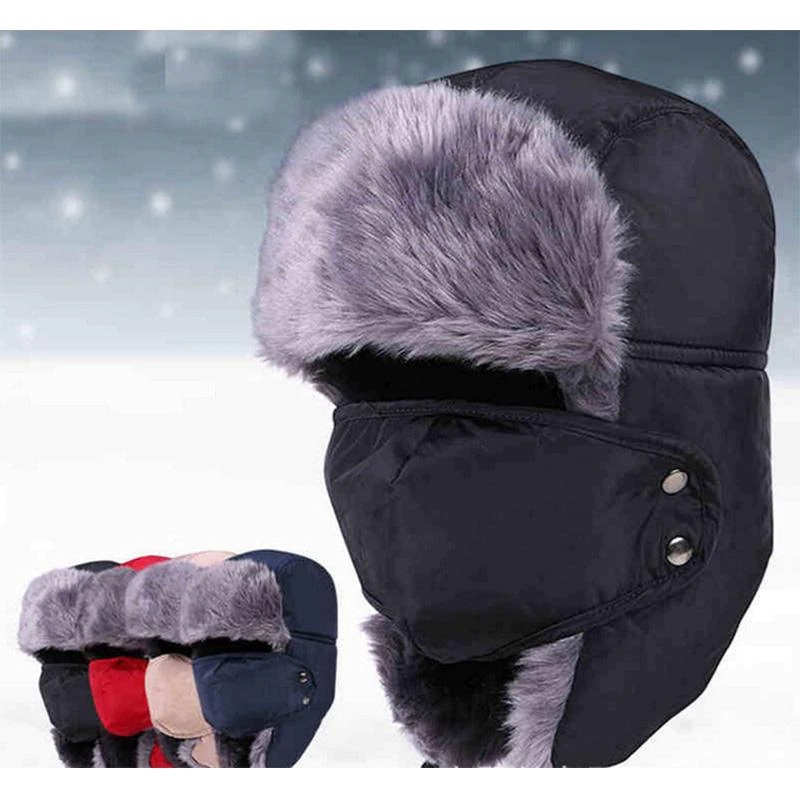 Gorro de pele de inverno - Preto