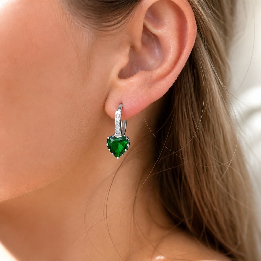 Brincos Silver Heart - Verde