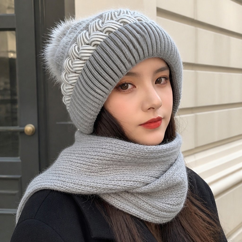Gorro com cachecol - Cinzento