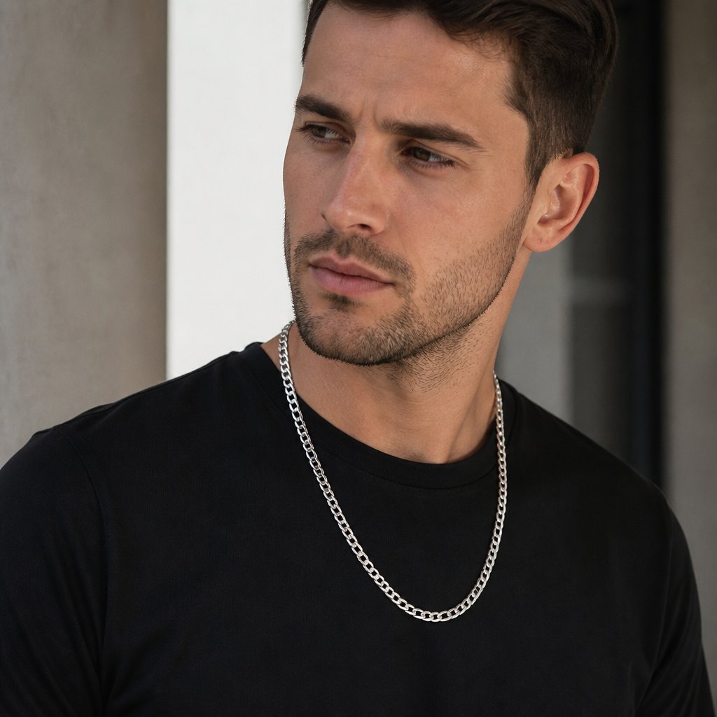 Corrente masculina OT-34268 - Prateado / 55cm