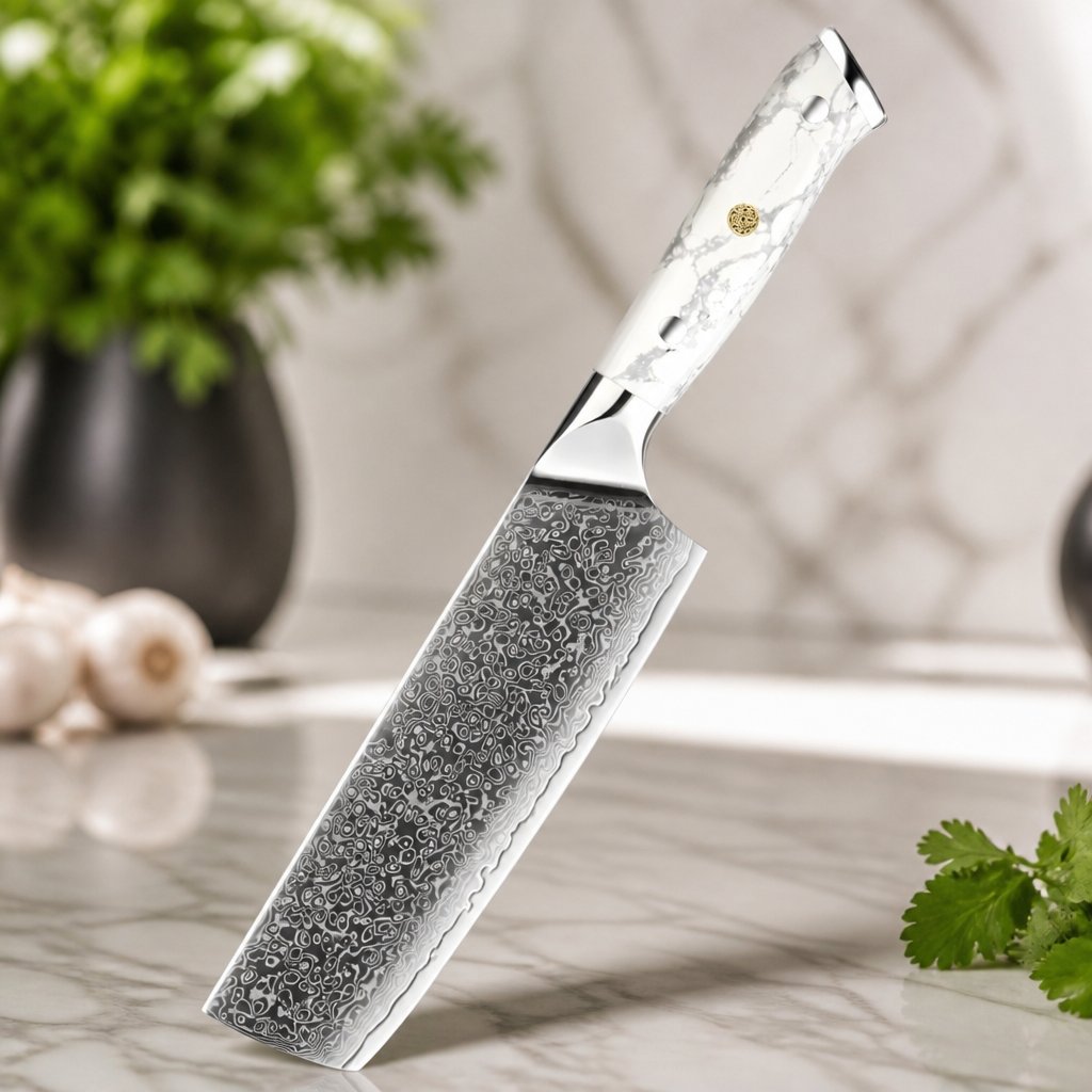 Faca de cozinha em damasco YU-37517 - Nakiri / Branca