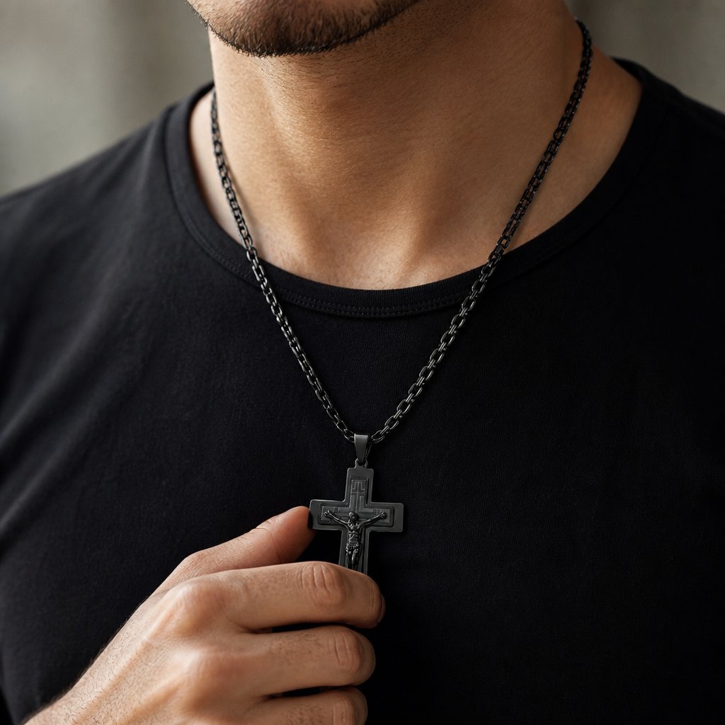 Colar masculino RE-38739 - Preto / 60cm